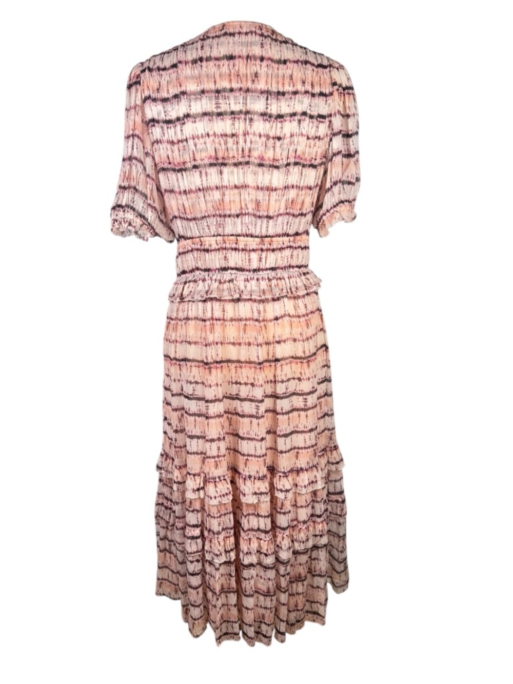 Ulla Johnson Elodie Silk Dress Blush Tie Dye Midi Puff Sleeve Size 8 - Picture 6 of 10